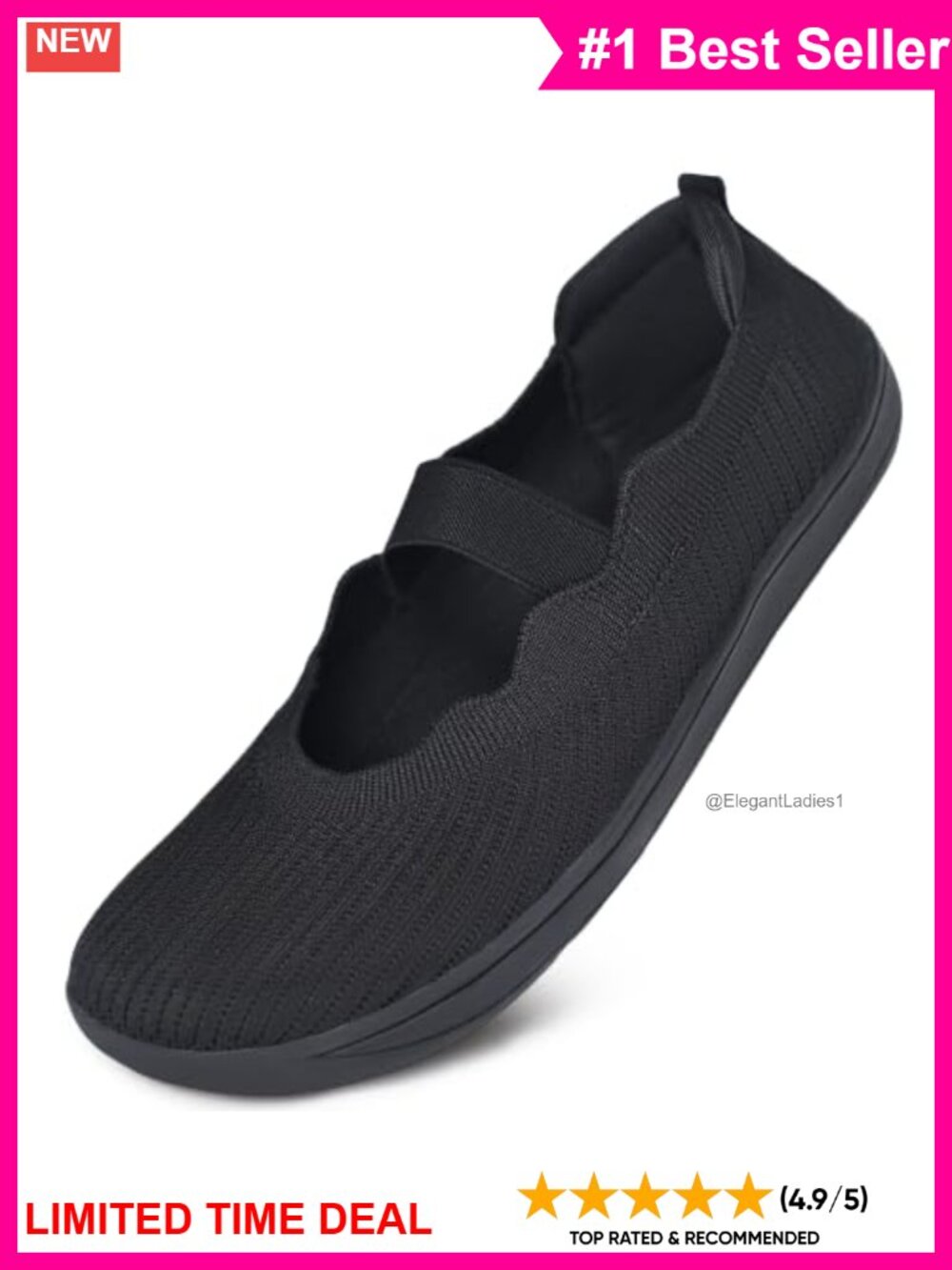 Wide Toe Box Mary Jane Flats Knit Ballet Shoes Slip-On Women